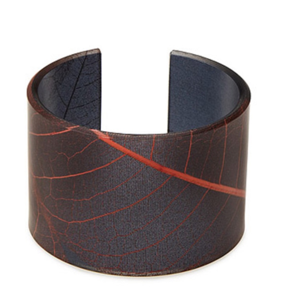 NWT.Cuff Bracelet resin spray of fossil leaves. Handmade  Recycled item.